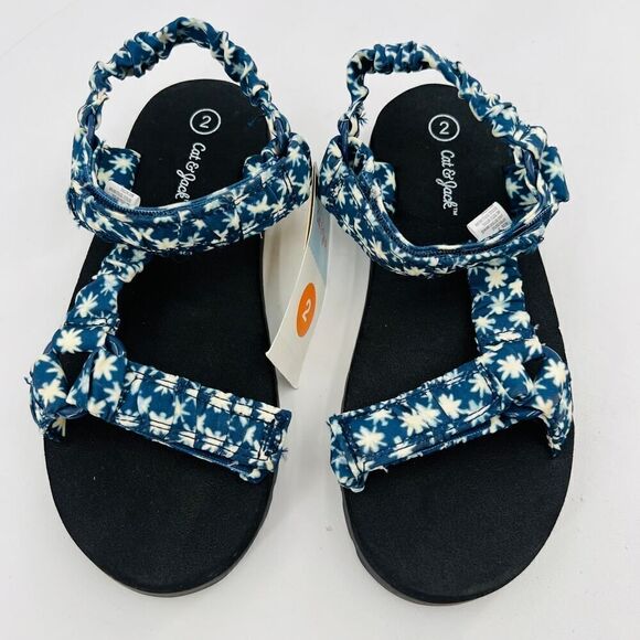 Cat & Jack Kids Girls Navy Blue Floral Platform Sport Sandals Size 2 - Picture 4 of 11
